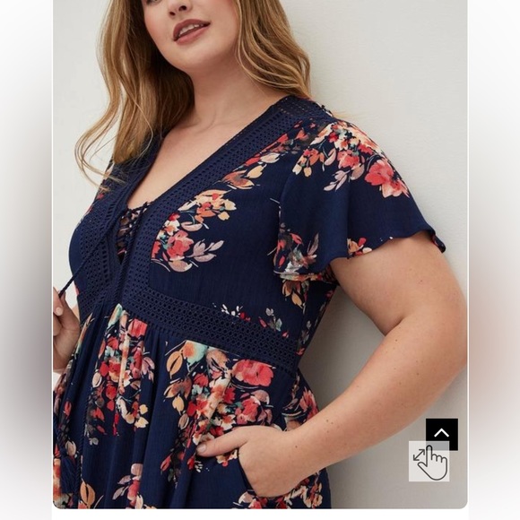 Torrid Blue Mini Gauze Lace-Up Skater Dress - Picture 3 of 7